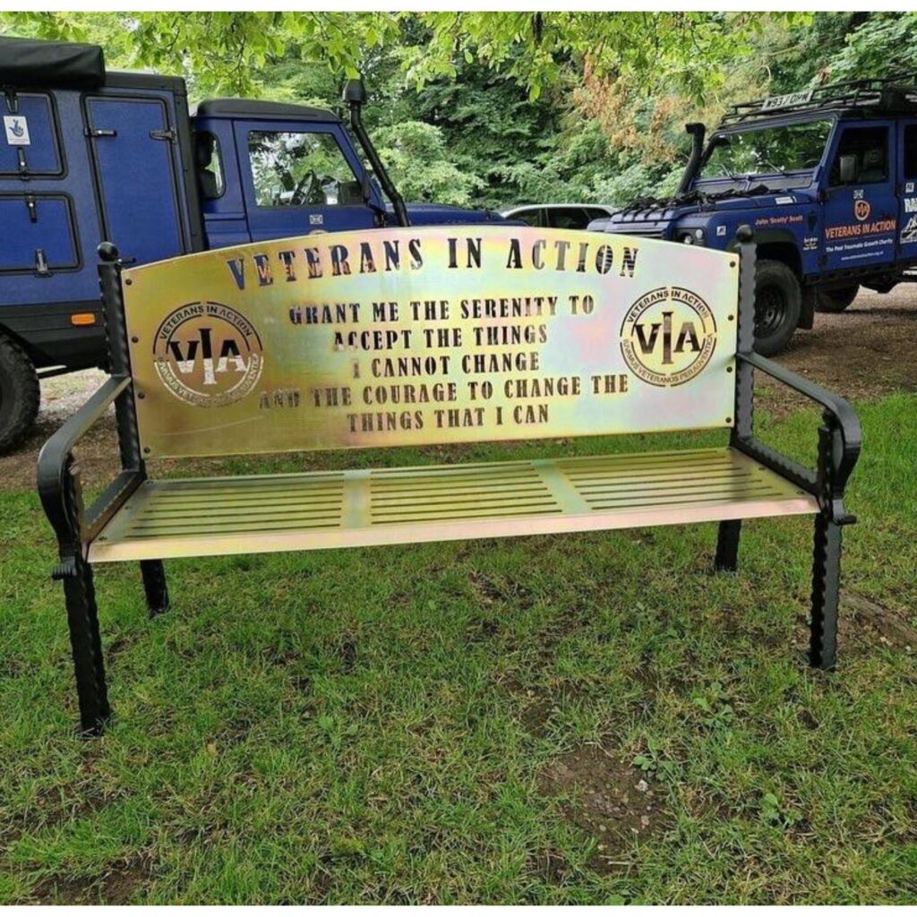 Veterans in Action Bench in a polished steel finish