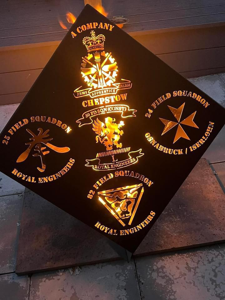 Fire Pit with engraved bages