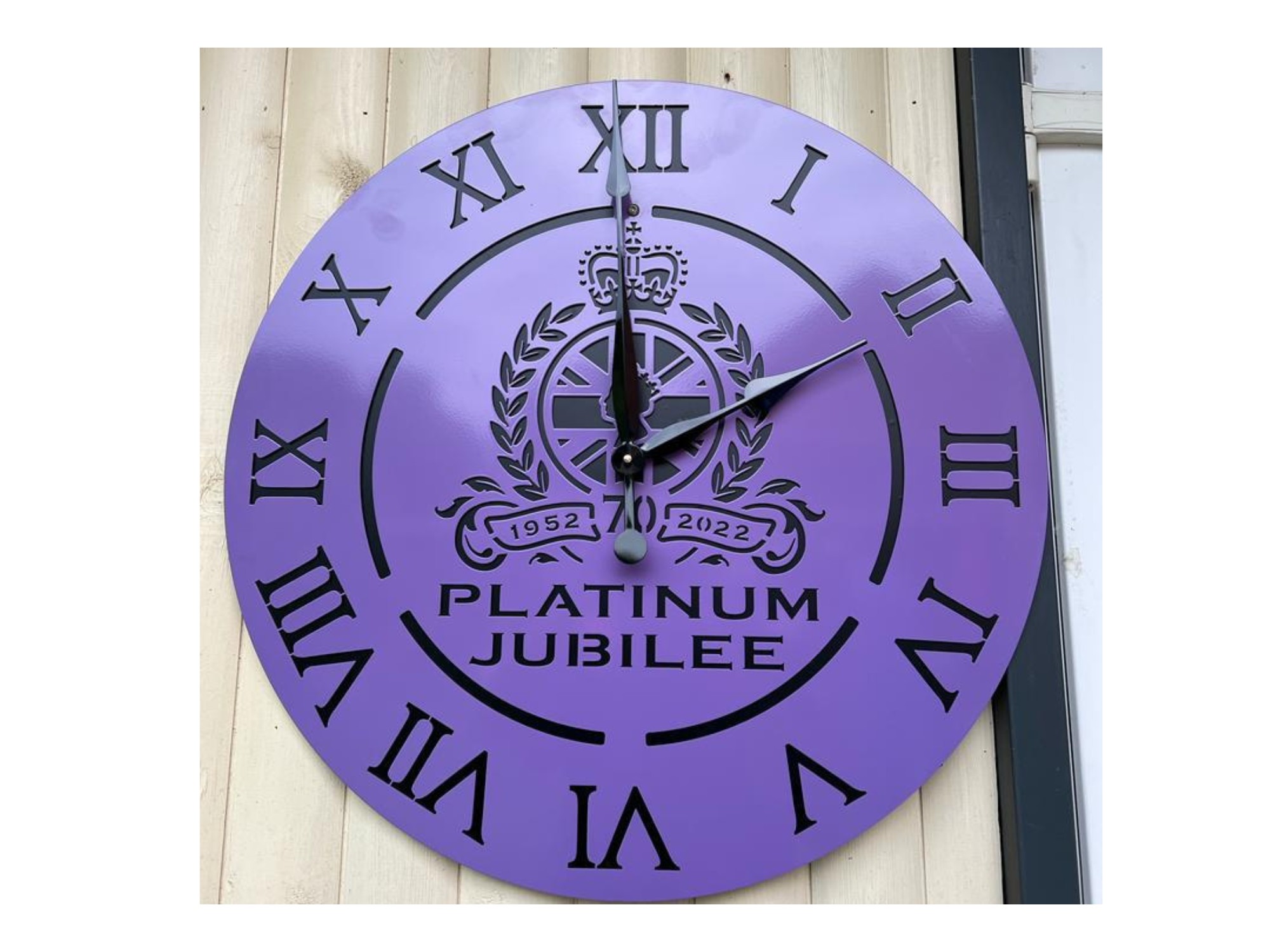Platinum Jubilee wall clock with crown emblem and Roman numerals